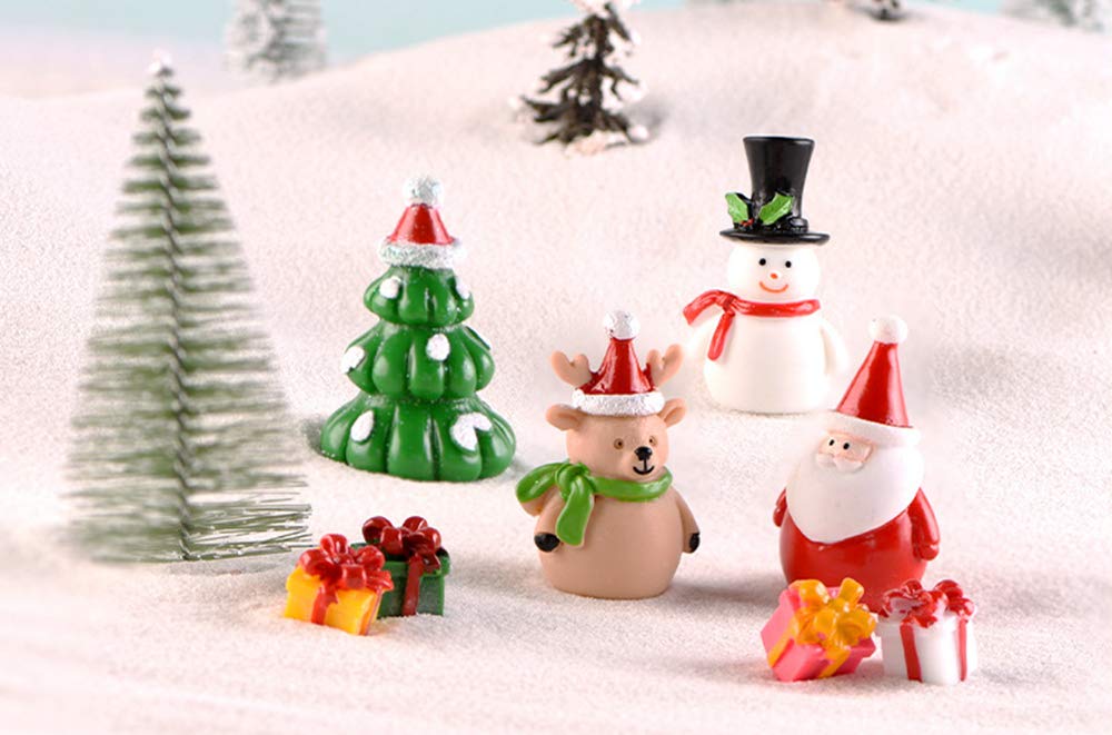 17Pcs Christmas Miniature Figurines Resin Ornament Mini Figurines to Hide Santa Claus Snowman Penguin Reindeer Xmas Tree for Garden Table Snow Globe