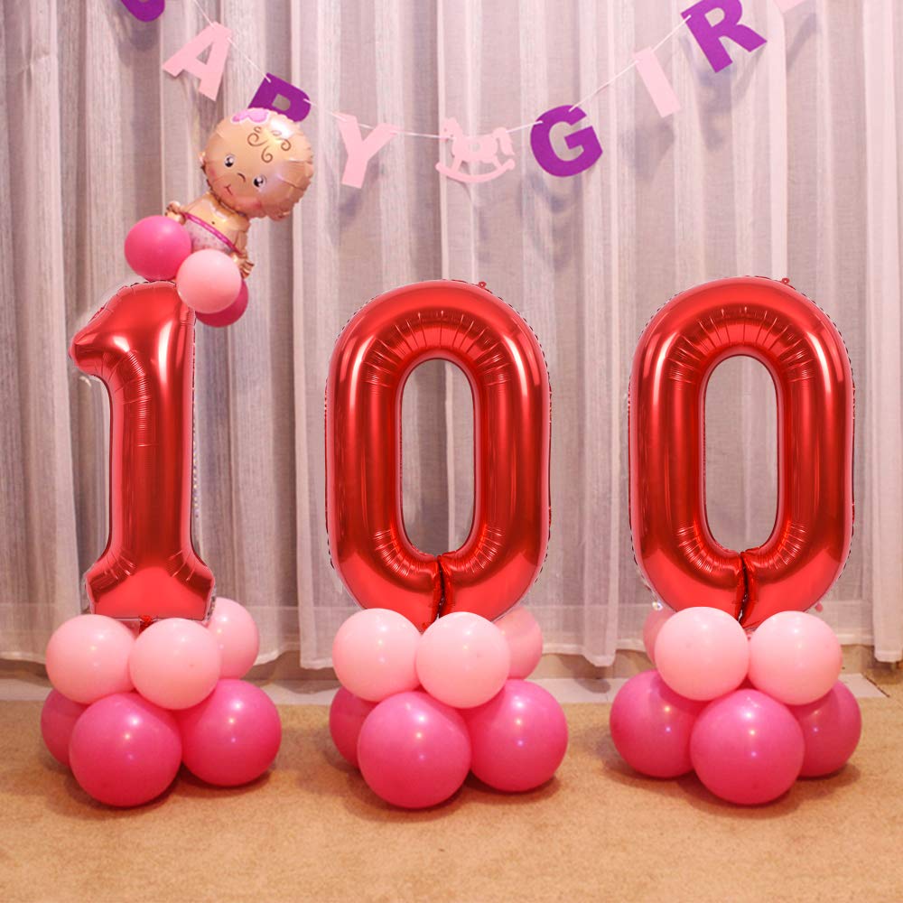 TONIFUL 40 Inch Red Number 3 Balloons Large Foil 3rd Birthday Decorations