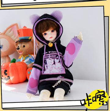 New 1/3, 1/4, 1/6BJD Doll Clothes Cute Cat Sweater for Large 1/6, Yosd, 30cm 45cm 60cm Bjd SD DD Doll Accessories (Black-Purple,1/4)