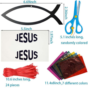 Lanxitown 24 Sets DIY Christian Jesus Fish Craft Kit Christian Crafts for Kids Window Art Kit Stained Glass Kit Suncatcher Kits for Kids Sunday School