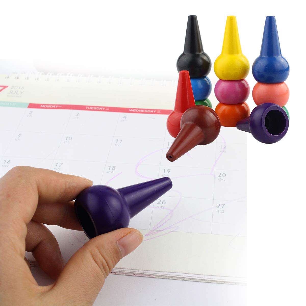 Wobe Finger Crayons for Toddlers, Palm-Grip 12 Colors Paint Crayons Sticks Stackable Toys for Kids Toddlers Child Boys and Girls Non Toxic Washable