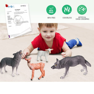 Volnau Wolf Toys Animal Figures 7PCS Figurines Zoo Pack for Toddlers Kids Christmas Decoration Gift Preschool Educational Sheep Jungle Forest Safari