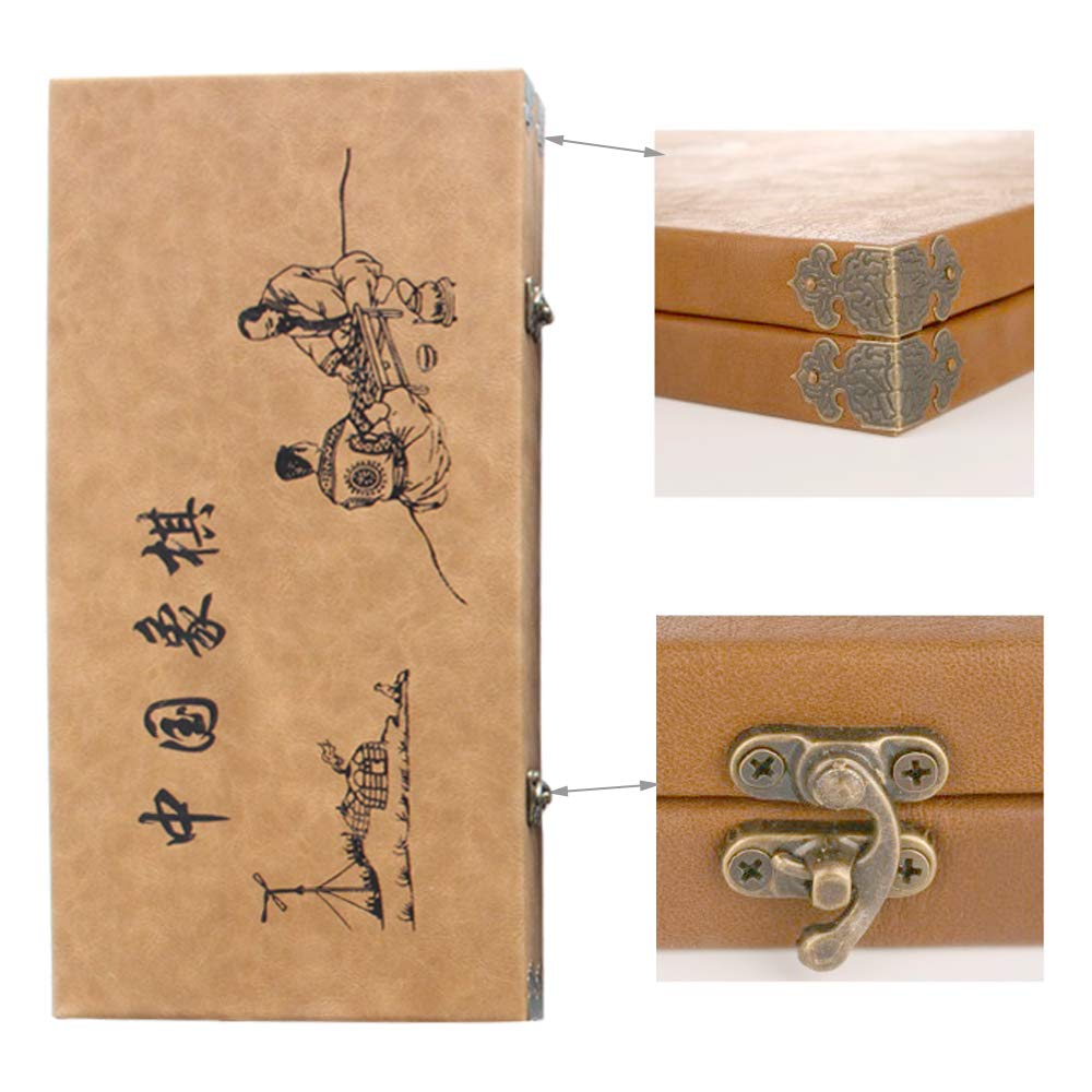 Luoyer 15 inch Chinese Chess Set with PU Leather Foldable Board Xiangqi Portable Chinese Chess Game Set Strategy Xiang Qi Board Games for 2 Players