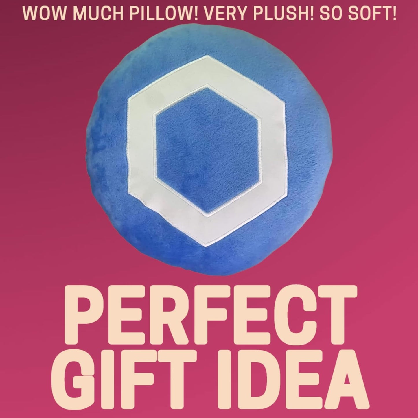 Chainlink Pillow - Embroidered Round Stuffed Plush Crypto Pillow by BlockCraft.Shop Link Plush Pillow