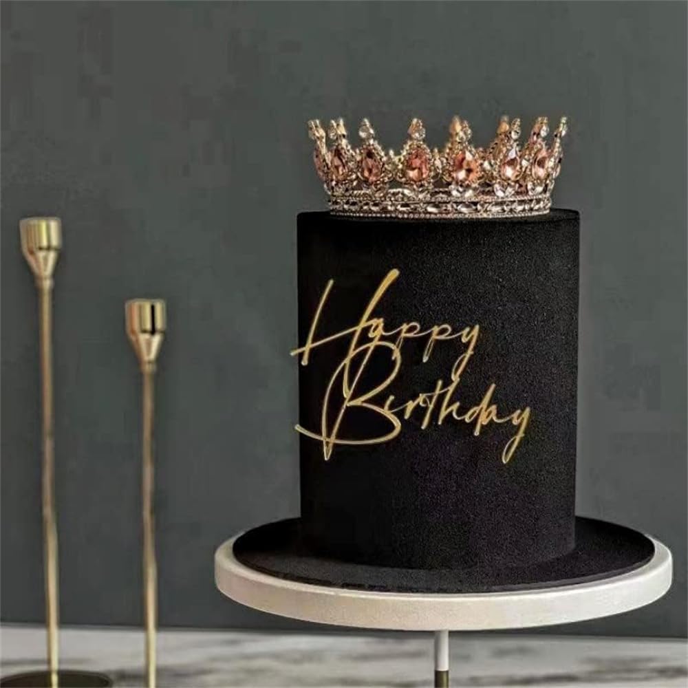 10pcs Side Happy Birthday Cake Topper Gold Acrylic Birthday Cupcake Topper for Kids Birthday Party Cake Decorations (A)