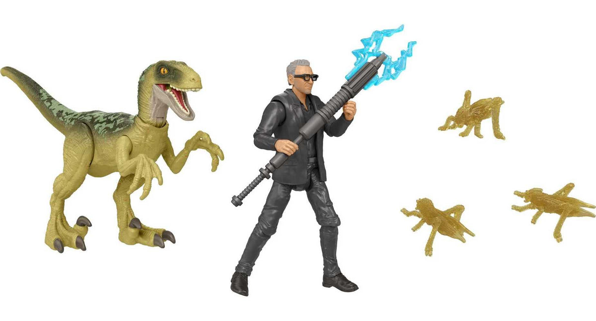 Jurassic World Dominion Human & Dino Pack Dr Ian Malcolm & Velociraptor & Accessories, Authentic Action Figures, Movable Joints, Ages 4 Year & Up