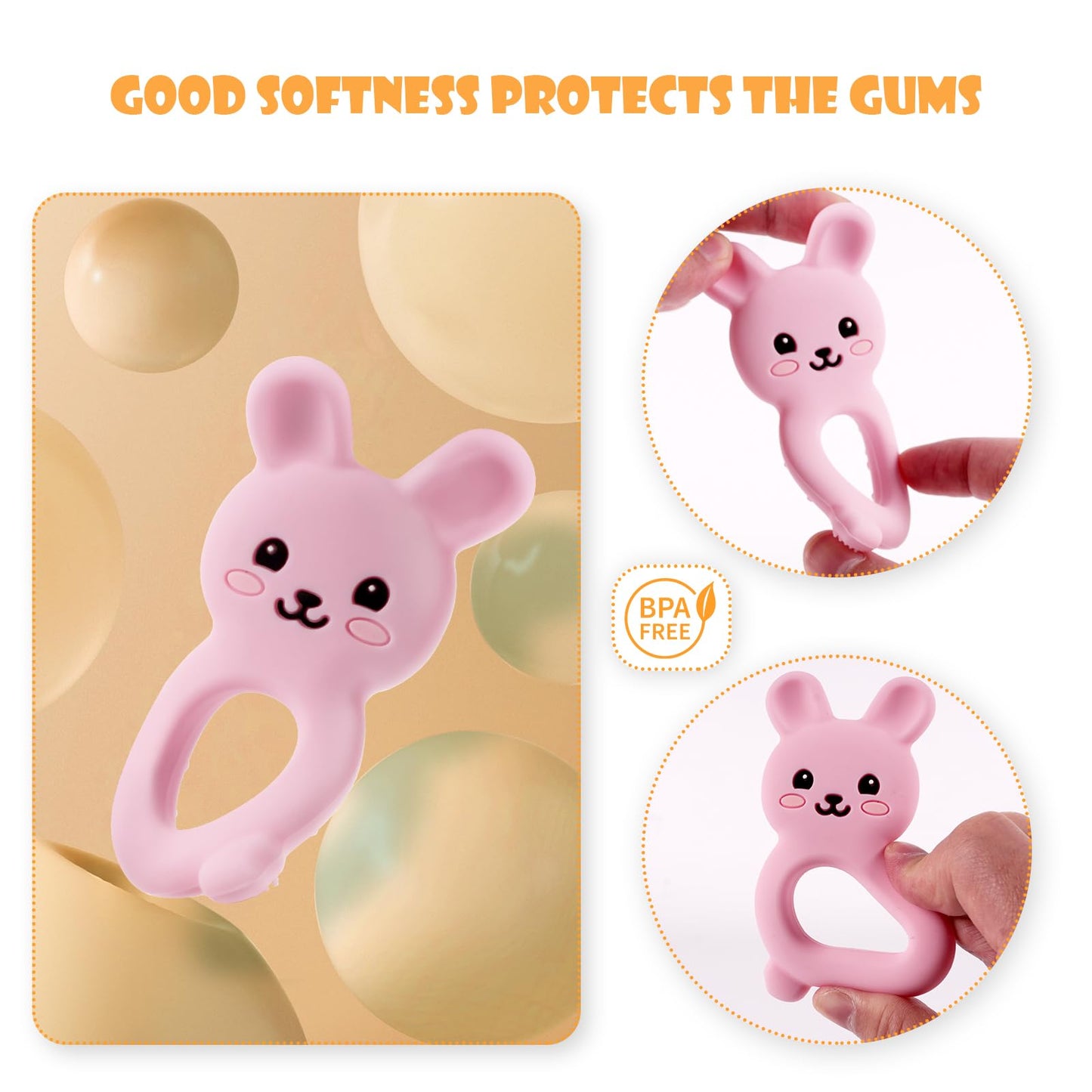 Baby Bunny Teether, Food-Grade Silicone Toy for Infants 3-12 Months, Easy-Grip Chew Toy with Textured Ears for Sensory Exploration, Freezable
