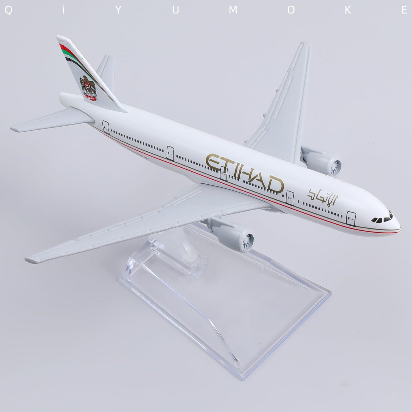 QIYUMOKE 1/400 Compatible for UAE Boeing 777 Diecast Model Airplane with Display Stand, 6-Inch Metal Airliner Model for Aviation Collectors, Desktop