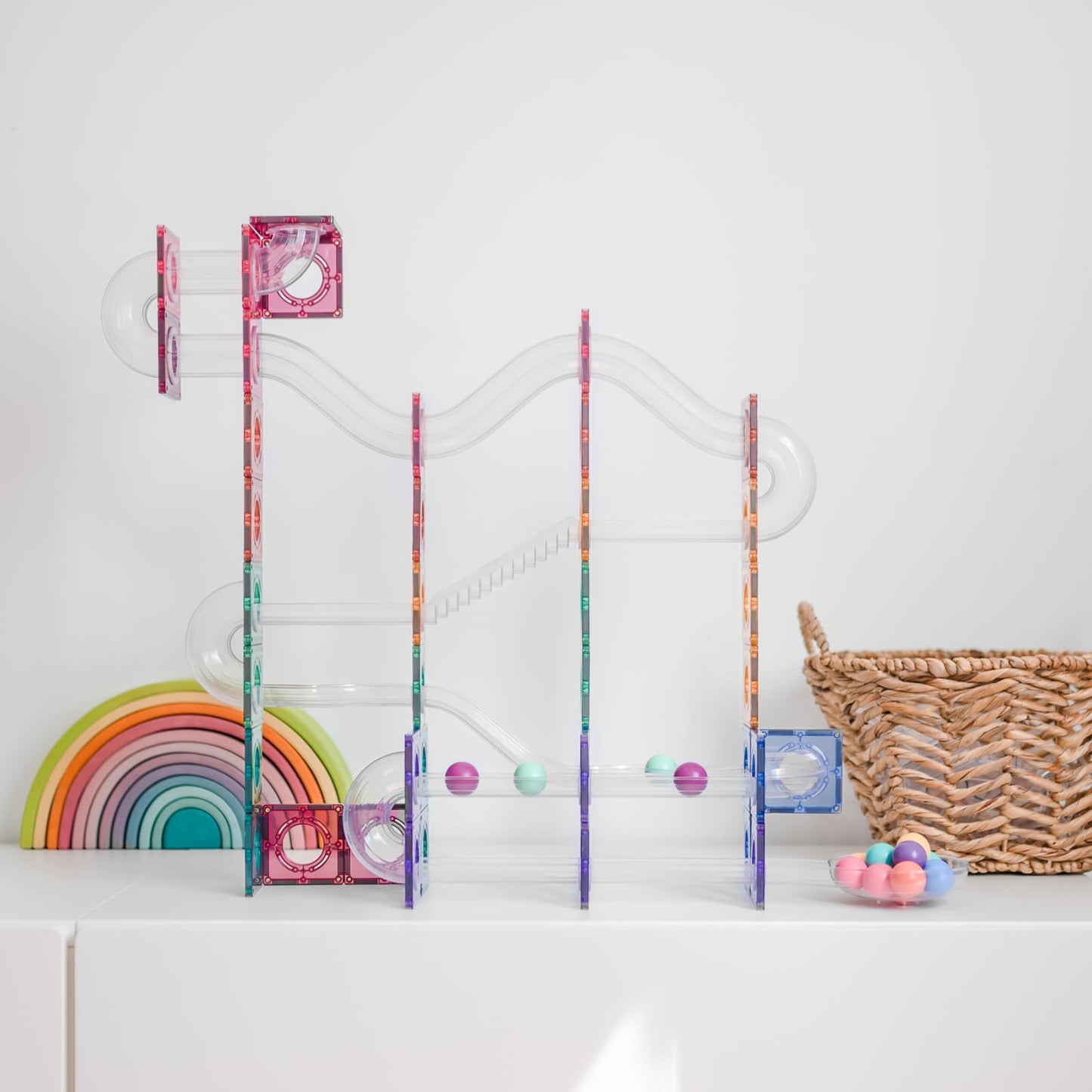 CONNETIX Magnetic Tiles Pastel Ball Run Pack, 106 Pieces