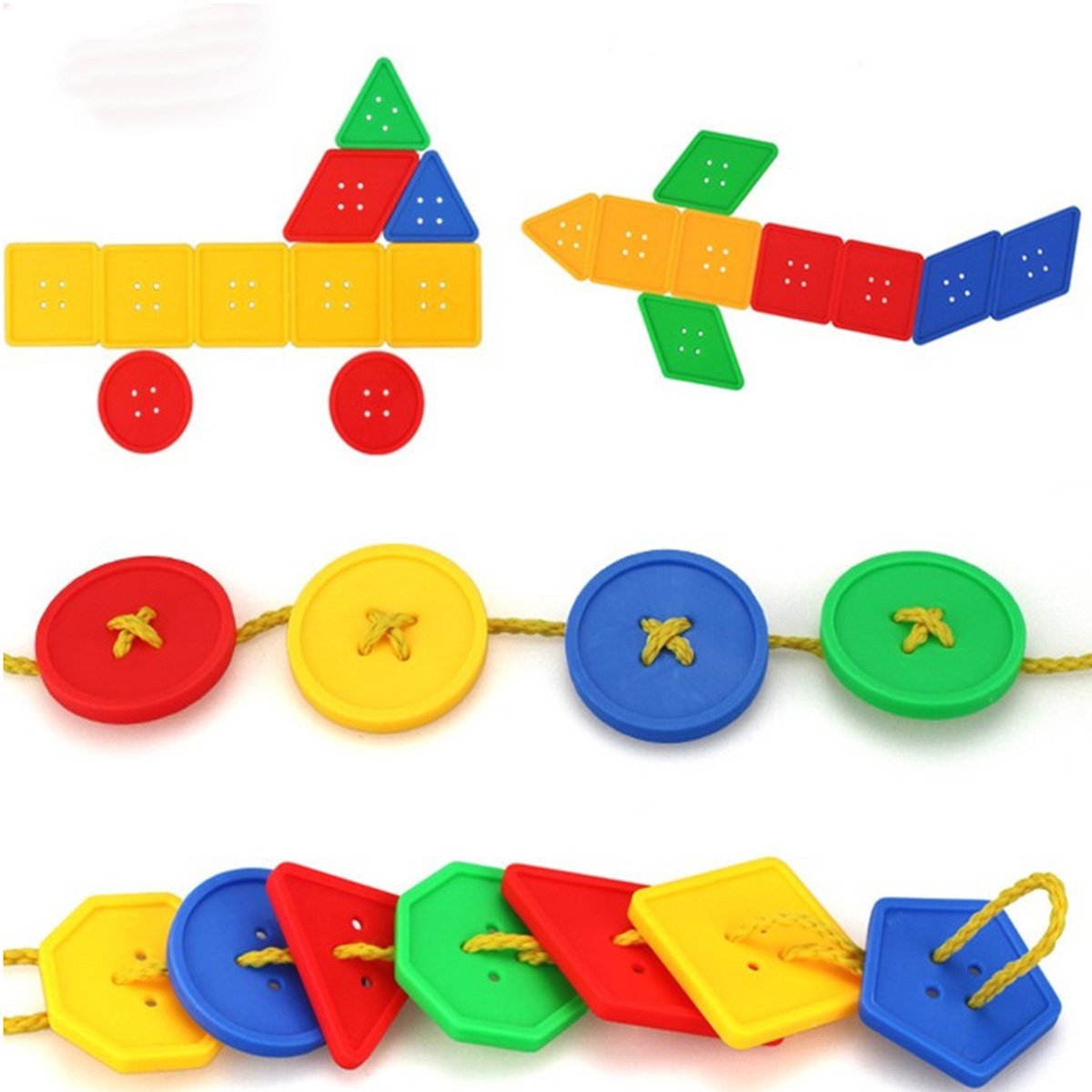 STUDY 70 Pcs Button Puzzle Toy, Button Lacing Toy, Big Buttons Threading Toy, Plastic Assorted Bright Buttons Toy