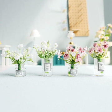 Miniature Flowers in Vase Set - 1:6 Scale Dollhouse Décor with Realistic Details, Tiny Floral Arrangements for Micro Landscape, Train Platform