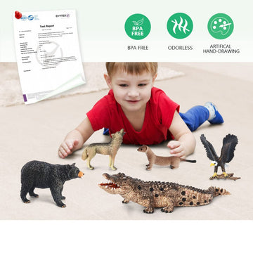Volnau Safari Animal Figurines Toys 7PCS North America Figures Zoo Pack for Toddlers Kids Christmas Decoration Gift Preschool Educational Moose Wolf