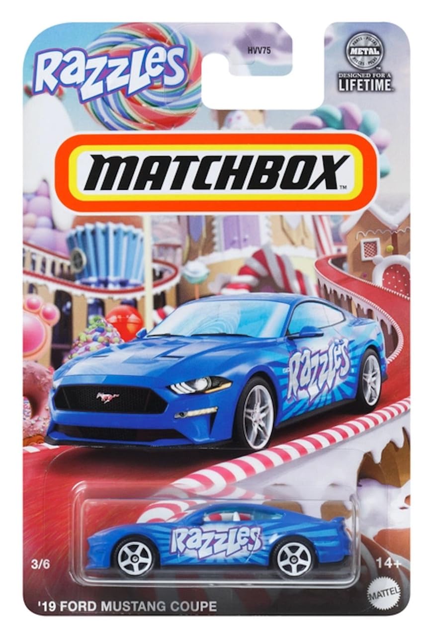 Matchbox Candy-Themed Die-Cast Car Collection 6-Pack Bundle, Limited Edition Vehicles with Charleston Chew, Razzles, Caramel Apple Pops, HVV75-979B