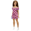 Barbie Fashionistas Doll #171, Curvy, Vitiligo, Long Brunette Hair, Off-Shoulder Polka Dot Dress, Purple Purse, White Boots,Toy for Kids 3 to 8 Years