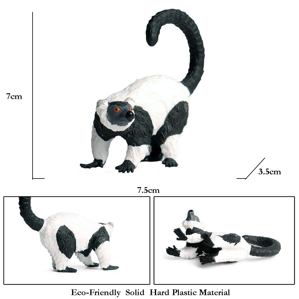 JOKFEICE Realistic Animal Figures Ruffed Lemur Figurines, Science Project, Cake Topper, Early Educational Toys Birthday for Toddlers Kids Age 3 4 5