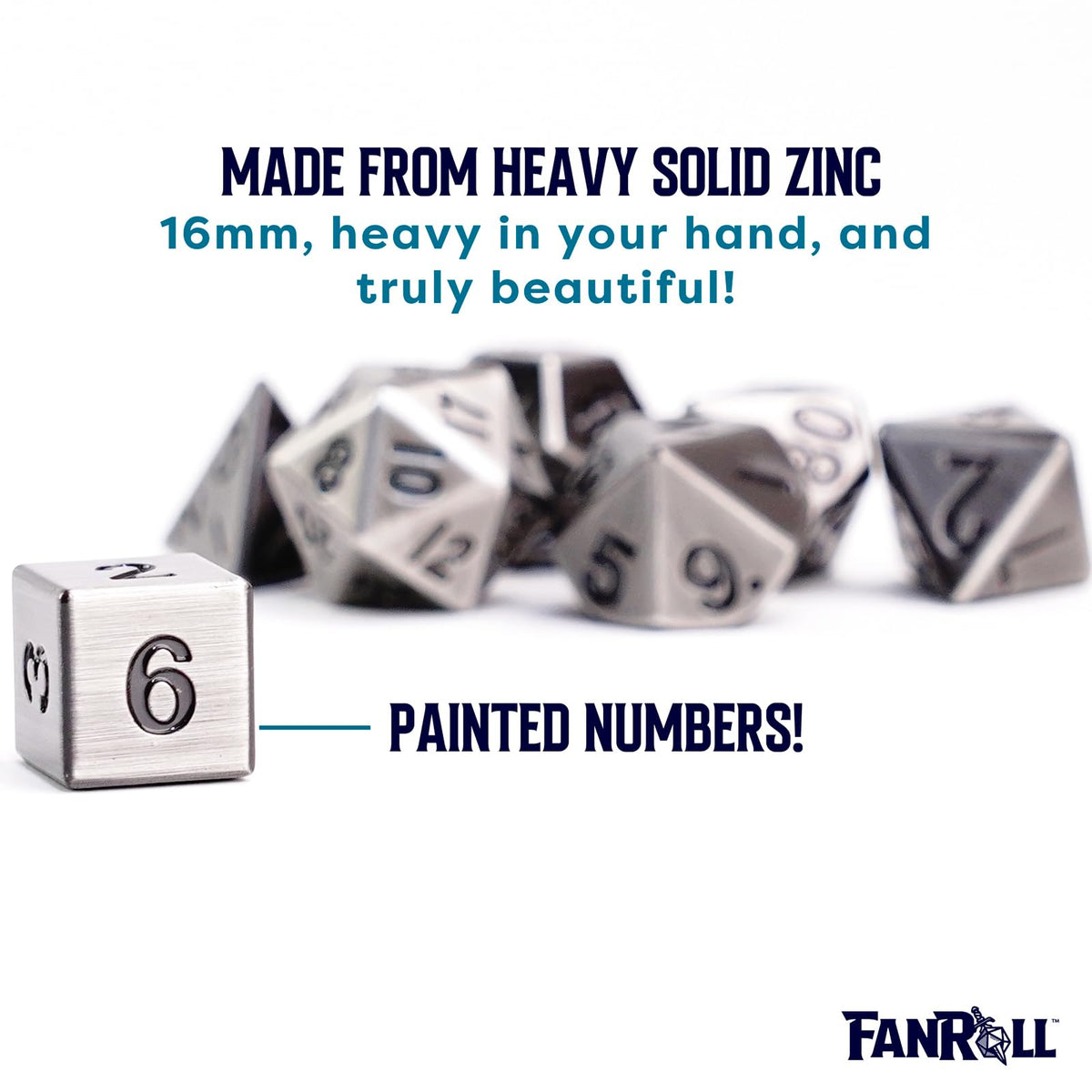 FanRoll 16mm Metal Polyhedral DND Dice Set: Antique Silver, Role Playing Game Dice for Dungeons and Dragons
