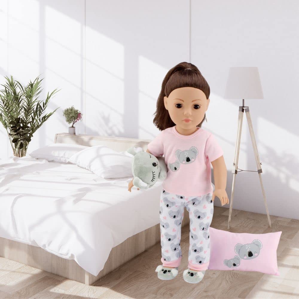 Emily Rose 18-Inch Doll Clothes 5-PC PJ Pajamas Sleepover Outfit 18" Doll Accessories Playset with Slippers, Pet Koala Toy and Pillow - Ideal Gift Set