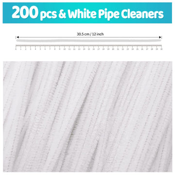 Iooleem 200pcs White Pipe Cleaners, Chenille Stems, Pipe Cleaners for Crafts, Pipe Cleaner Crafts, Art and Craft Supplies.