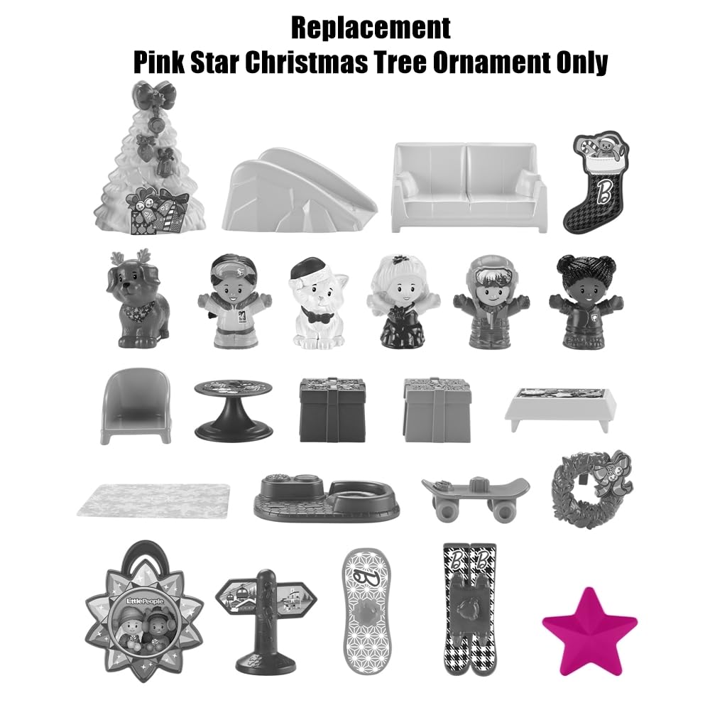 Replacement Part for Fisher-Price Little People Playset - HMK85 ~ Pink Star Christmas Tree Ornament ~ Inspired by Barbie Doll Little-People Dollhouse