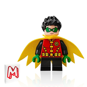 LEGO Super Heroes DC Batman Minifigure - Robin (Green Mask and Yellow Cape) with Staff and Minifigureland Tile 76122