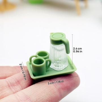 Miniature Dollhouse Food & Drink Set (4pcs): Cute Juice Bottles, Cup, Dish | Dollhouse Miniatures Decor