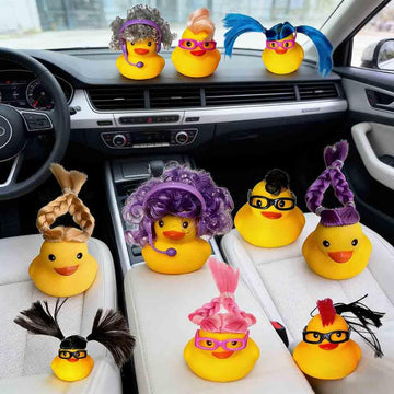 Rubber Duck Set with Wigs and Glasses, Colorful Hair Styles, Bath Toy Collection, Party Favor Decoration, 10 Pack Random
