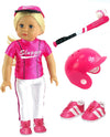Hot Pink Baseball Uniform with Baseball Bat, Helmet, and Shoes (Doll Not Included) | 18 Inch Doll Clothes