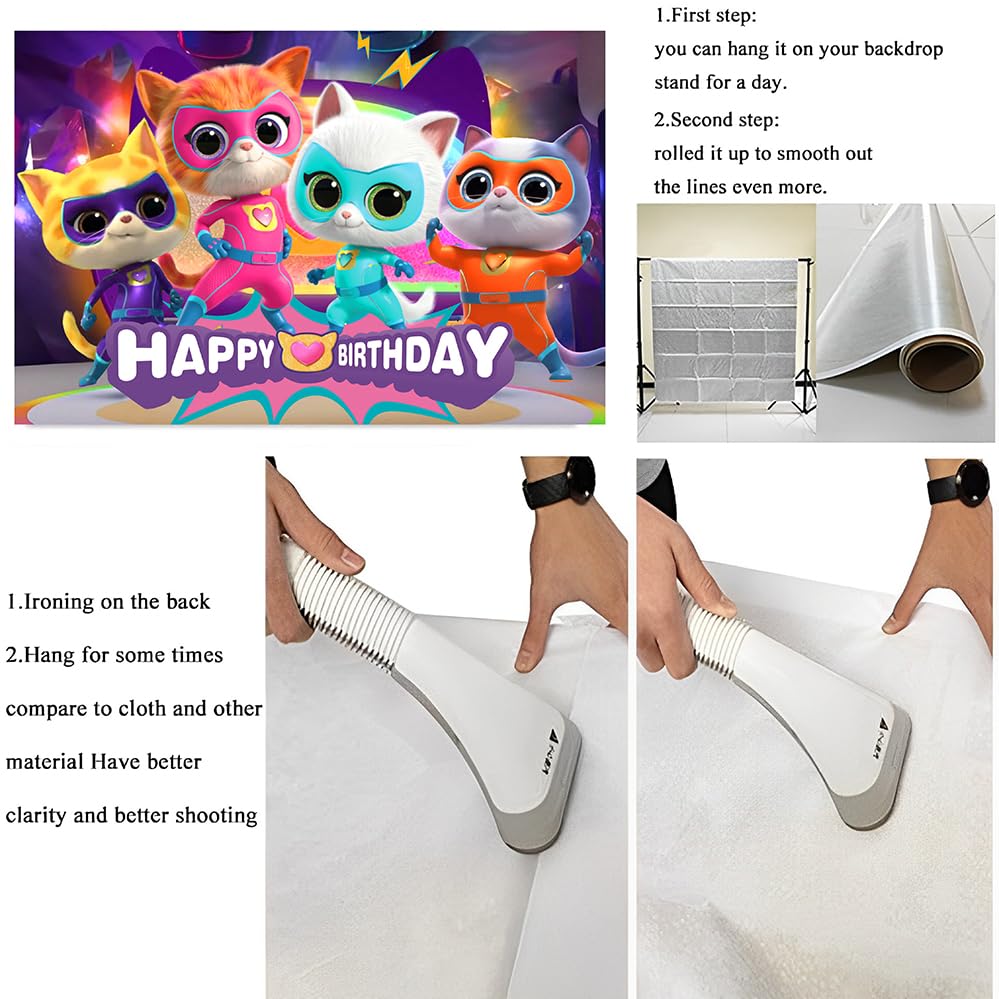 Super Cats Birthday Decorations,Super Cats Happy party Banner Backdrop for Kids Birthday Party Supplies (5x3ft)