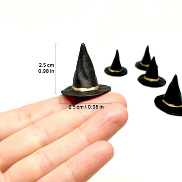 1/12 Scale Black Witch Hats for Dollhouse Miniatures, Halloween Décor, Cupcake Decorations 5Pcs
