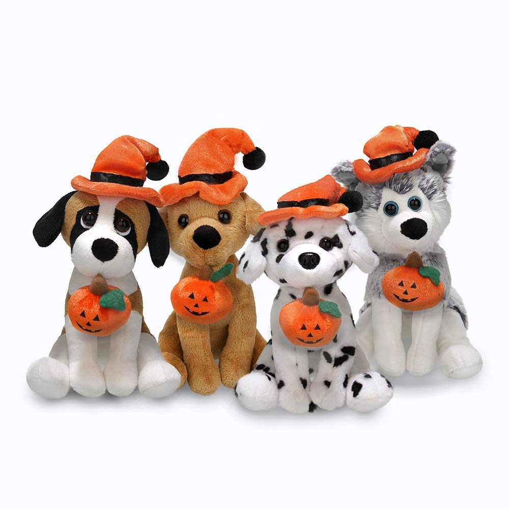 Plushland Halloween Pawpals 8 inches Puppy Dog Plush Stuffed Toy Comes with Hat and Halloween Jack O Lantern - Pumpkin for Kids on This Holiday