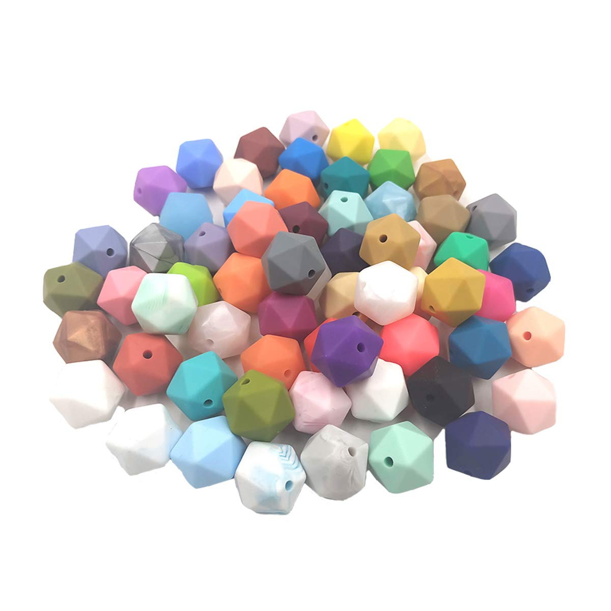 Alenybeby 50pcs 14mm Silicone Polygon Pearl Beads for Pen Silicone Geometric Icosahedron Shape Beads Hexagon Bulk Bead for Keychain DIY Mom Woman