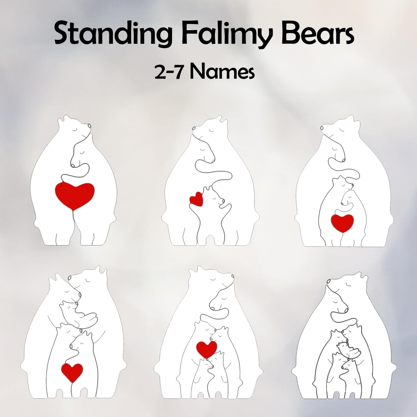 Personalized Wooden Polar Bear Puzzle with 2-7 Family Name, Custom Family Bear Puzzle Gifts for Home Decor, Customized Name Gift for Wooden