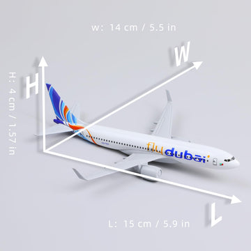 QIYUMOKE 1/400 Compatible for Dubai Boeing 737 Diecast Model Airplane with Display Stand, 5.9-Inch Metal Passenger Model for Aviation Collectors