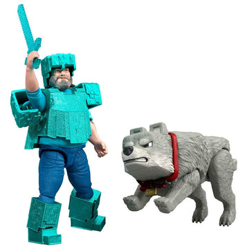 Mattel Minecraft 4-inch A Minecraft Movie Steve in Diamond Armor with Man's Best Wolf Dennis