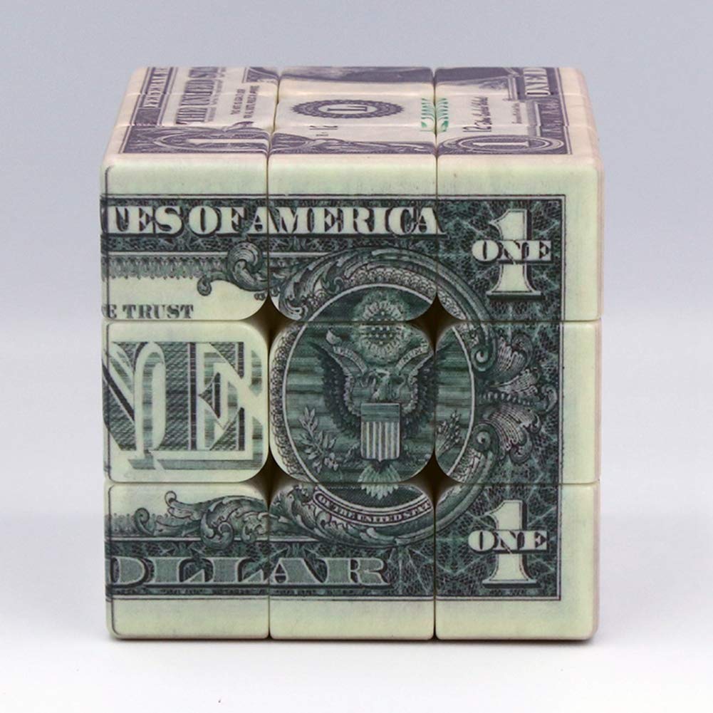 Speed Cube 3x3 One-Dollar Notes/Bill Back Pattern Magic Cube Puzzle,IQ Games Puzzles Relief Effect Kids Adult Toys,5.6cm/2.2"