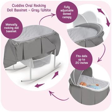 Badger Basket Cuddles Doll Bassinet with Canopy - Fits 18 to 20 Inch Dolls, Includes Storage Basket and Bedding - Pretend Play Nursery Bed for Kids