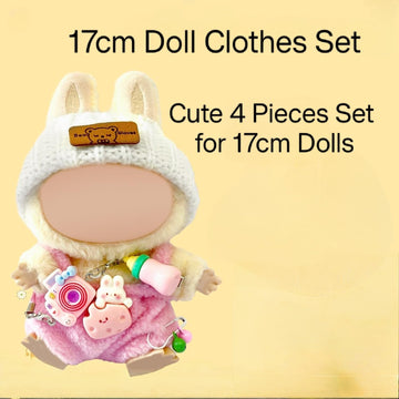 Doll Clothes for 17cm Dolls 4-Piece Set Knitted Hat Cute Clothe Suitable for Dolls Dress up, Keychain Accessories(NO Doll) (Pink)