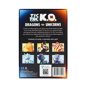 Unstable Games - Tic Tac K.O. : Dragons vs. Unicorns Base Game - Quick-to-learn team card game for kids, teens, & adults - Adorably ruthless twist on
