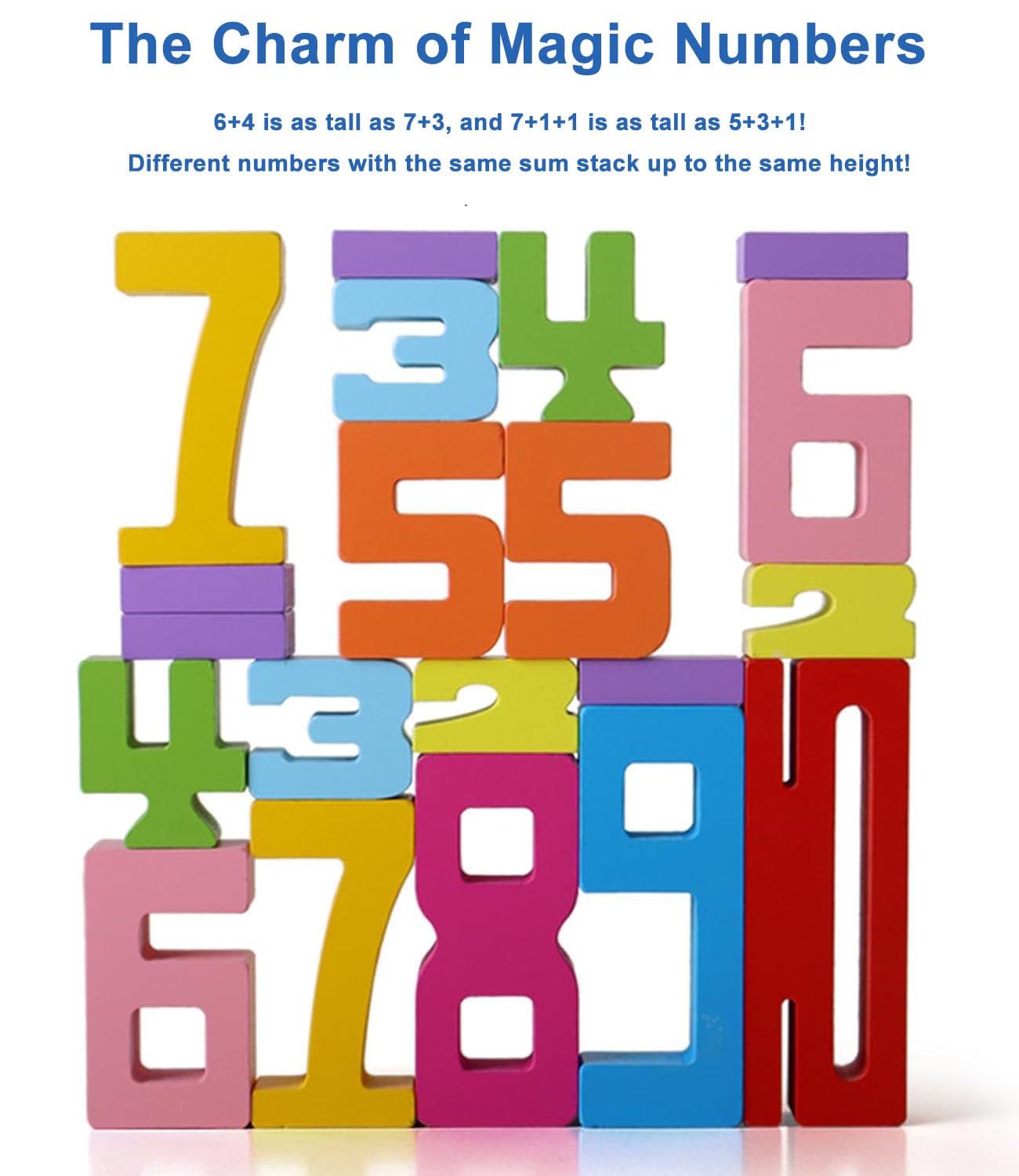 JoyfulPieces 20Pcs Wooden Number Building Blocks,Montessori Number Block Math Learning Toys for Kids,Digital Educational Stacking Counting Toys,Gifts