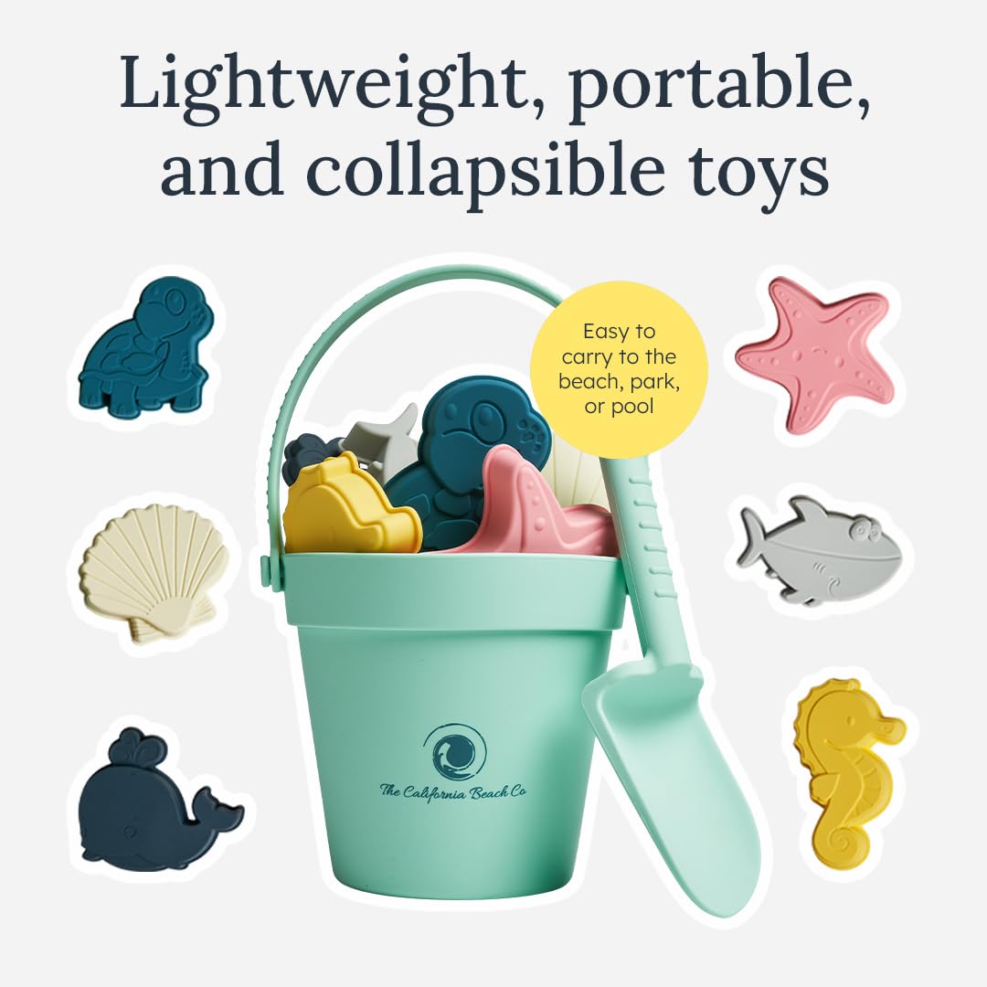 Pop 'N Go Sea Creatures Beach Toys, 8 Piece Silicone Toddler Sand Toy Set