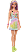 Barbie Fashionistas Doll #190 with Purple-Streaked Blonde Hair, Romper Dress, Yellow Wedge Sneakers & Bracelet Accessory