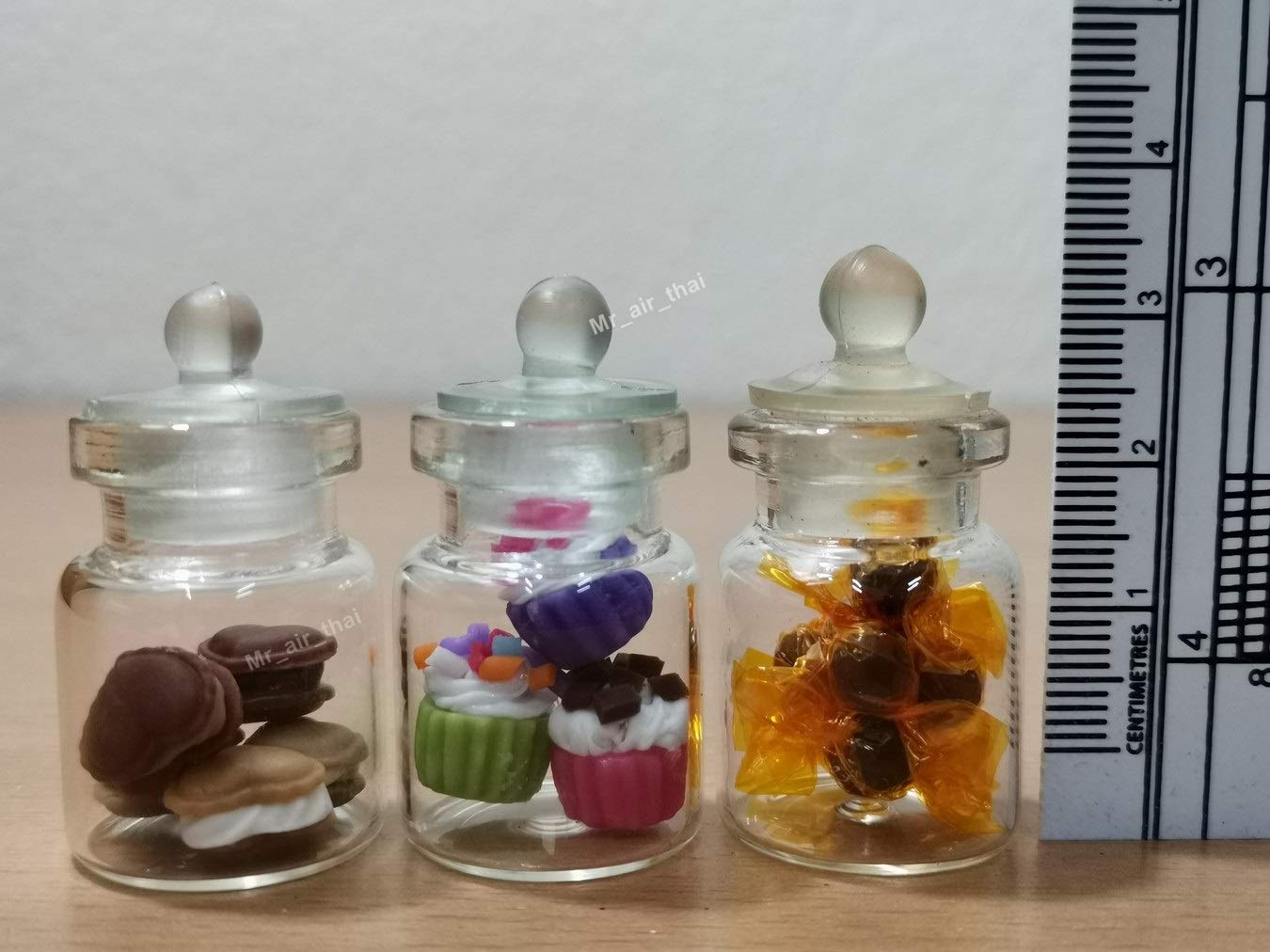 3pc Miniature Food Chocolate Cake Candy Cookie Dollhouse Cake in Clear Glass Mini Bottle Fruit Food #MF091