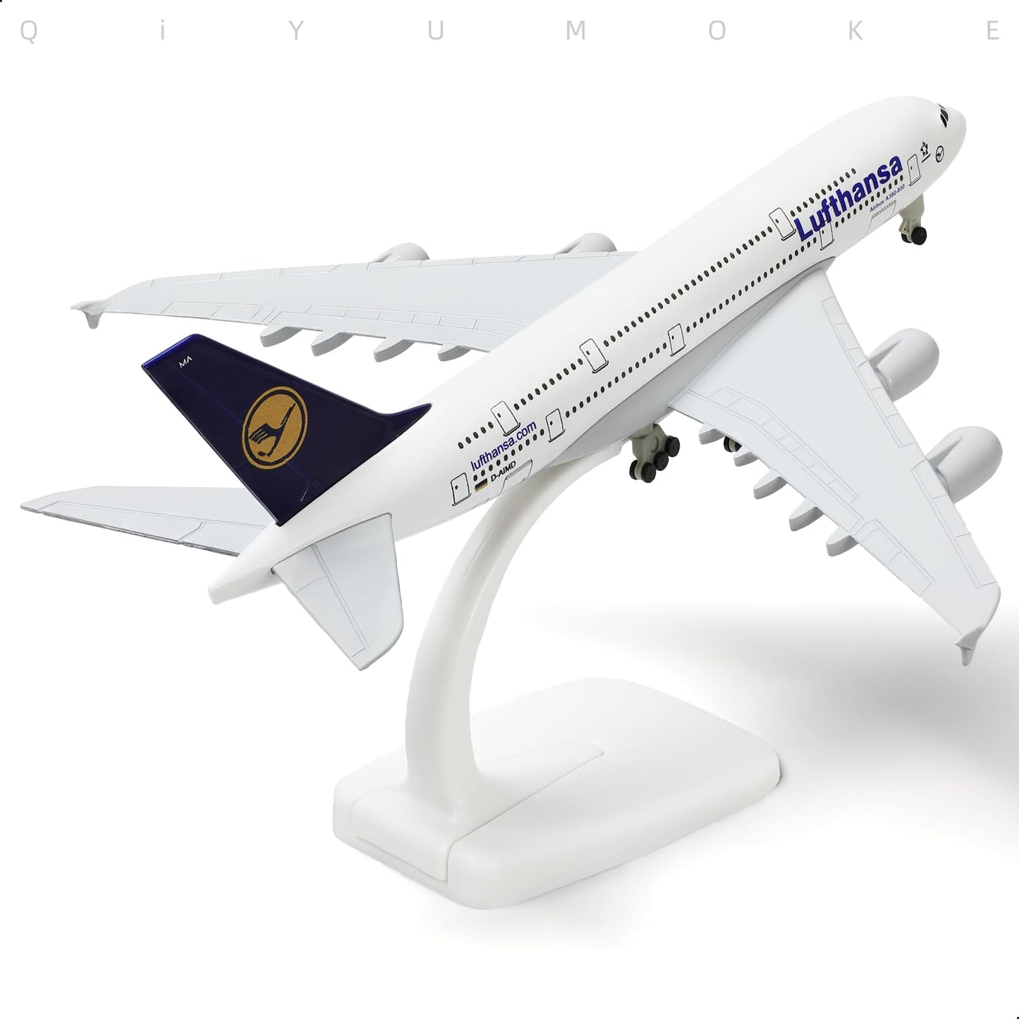 QIYUMOKE A380 German 1/300 Die-cast Metal Airplane Model Sky Jumbo a380 Model Plane with Stand (7.5 inches Long) for Aviation Enthusiast Gift or