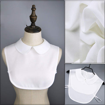 Shinywear Ruffles Turtle Neck False Shirt Collar Lace Crystal Pearls Decorative Dicky Choker Detachable Doll Lapel Blouse (Peter Pan collar White)