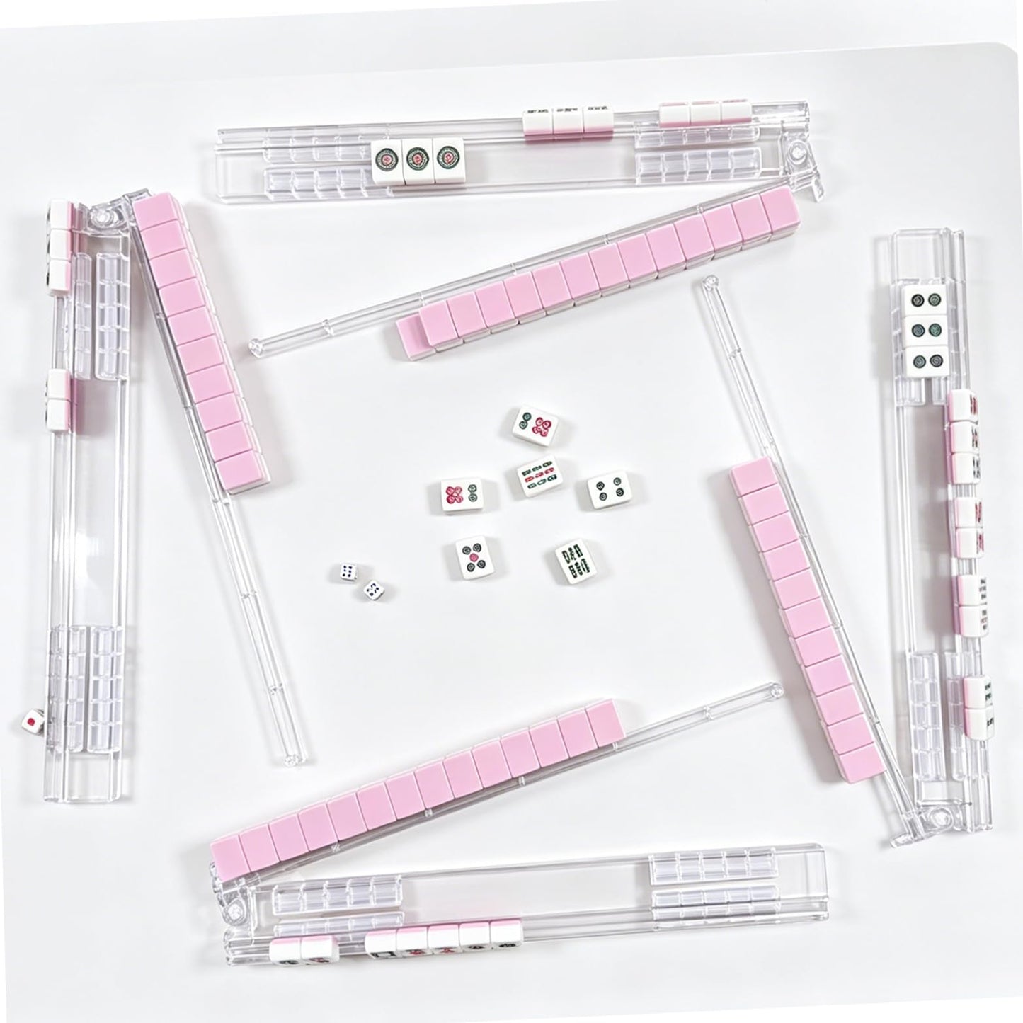 WEMEGA Upgraded Mahjong Racks with Pushers and Bag - Set of 4 Clear Acrylic Tile Holders with Protective Anti-Slip Feet for American Mahjong