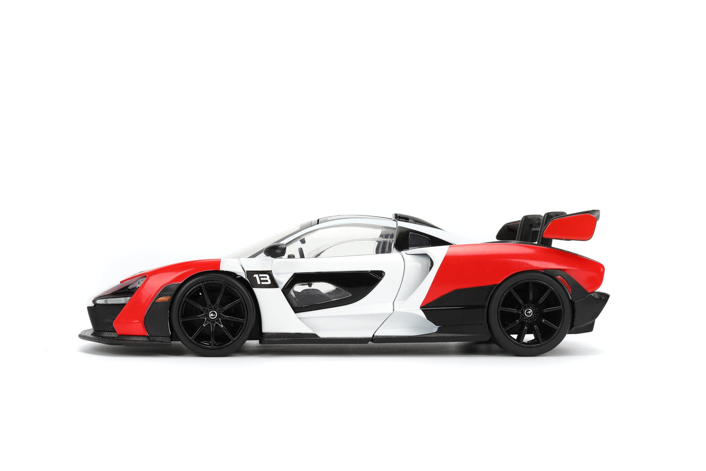 Jada Toys Hyper-Spec 1:24 McLaren Senna Die-cast Car - Opening Doors, Hood, Trunk, Rubber Tires(White/Red/Black)