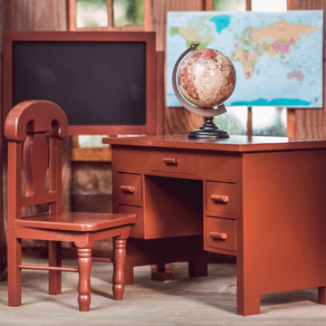 The Queen's Treasures 18 Inch Doll Furniture & Accessories, Vintage Style Wooden School Teachers Desk with Drawers that Open & Close, Globe,