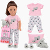 Emily Rose 18-Inch Doll Clothes 5-PC PJ Pajamas Sleepover Outfit 18" Doll Accessories Playset with Slippers, Pet Koala Toy and Pillow - Ideal Gift Set