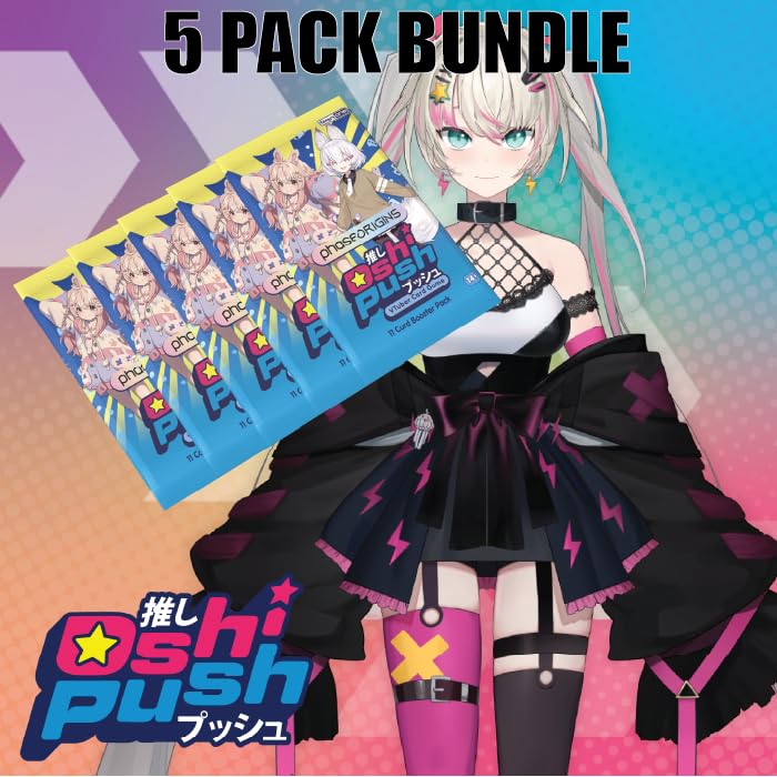Japanime Games Oshi Push: Phase Origins 5 Pack Bundle | Phase Connect Vtubing Trading Card Game TCG | Designed by Justin Gary Known for Ascencion |