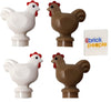 LEGO City: 4 x Super Rare Chicken/Rooster Mini Figures, 2 x White and 2 x Tan